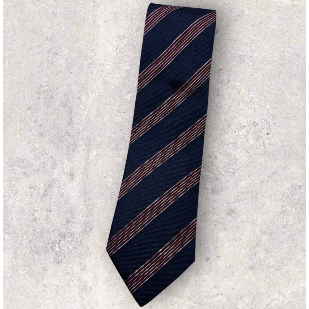 LUIGI BORRELLI Silk Tie ITALY XL Navy Burgundy Striped W:3.7"